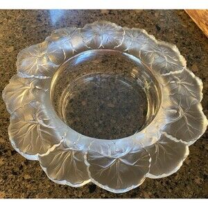 Repro Lalique Style Geranium Lead Crystal Honfleur Cendrier Ashtray Unsigned